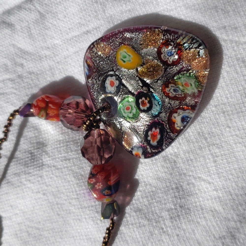 Glass Pendant on Beaded Necklace Handmade